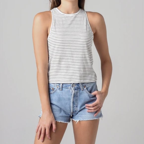 FRAME Le High Racer Striped Tank in Blanc Multi - Picture 3 of 9